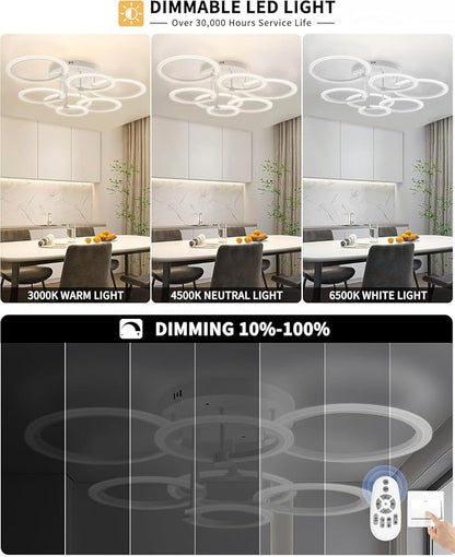 Smart LED Ceiling Light, 7-Ring Modern Flush Mount Fixture, 130W Dimmable - Image 4