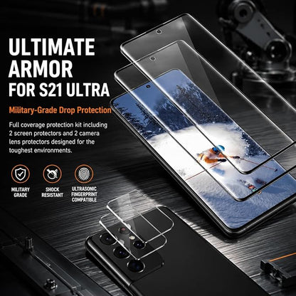 2 Pack Galaxy S21 Ultra Screen Protector, HD Clear Tempered Glass, 2 Pack - Image 5