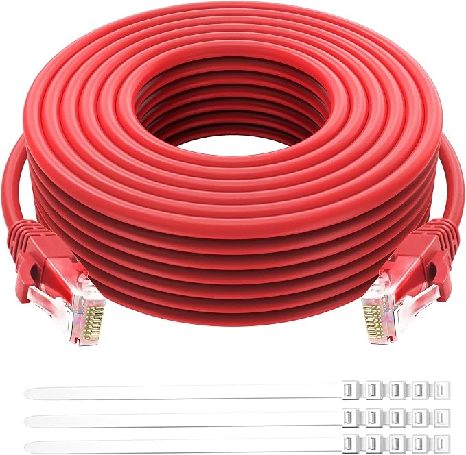 Adoreen Cat 6 Ethernet Cable 25 Ft-Red, Outdoor & Indoor Snagless Long Round by Adoreen