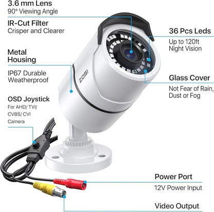 ZOSI 2MP 1080p Security Camera Outdoor Indoor, Night Vision, Weatherproof - Image 2