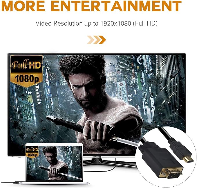 HDMI to VGA Cable, 1080P HDMI Male to VGA Male M/M Video Converter Cord Adapter - Image 2