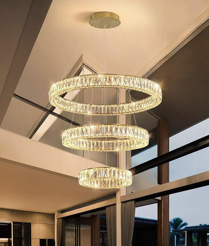 HAIXIANG Modern Glam Chandelier Crystal LED Remote Rings Chandelier Adjustable - Image 6
