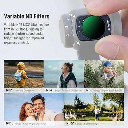NEEWER Filter Set with 0.75x Wide Angle Lens 108° FOV, Variable ND 2-32 CPL 1/4 - Image 5