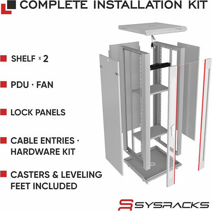 22U Wall Mount Server Rack Cabinet 24” Deep, 19” Network & AV Enclosure - Image 4