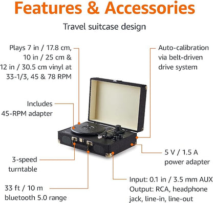 Amazon Basics Portable Suitcase Vinyl Turntable Record Player - Image 2