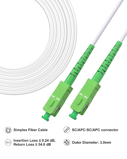 SC/APC to SC/APC Fiber Optic Internet Cable Armored White 3M 5Pack, Single Mode - Image 2