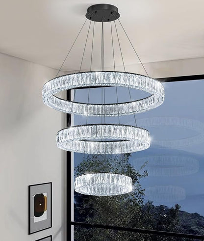 HAIXIANG Modern Glam Chandelier Crystal LED Remote Rings Chandelier Adjustable - Image 3