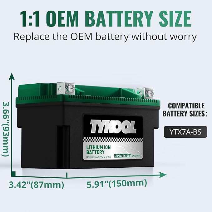 YTX7A-BS, 180 CCA, Lithium LiFePO4 Motorcycle Battery, 2X Cranking Amps - Image 6