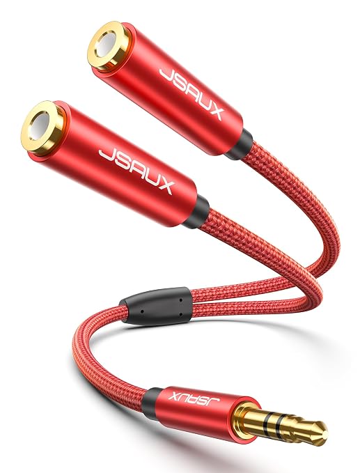 JSAUX Headphone Splitter 4ft, Audio Splitter 3.5mm Male TRS to 2 Dual 3.5mm by JSAUX