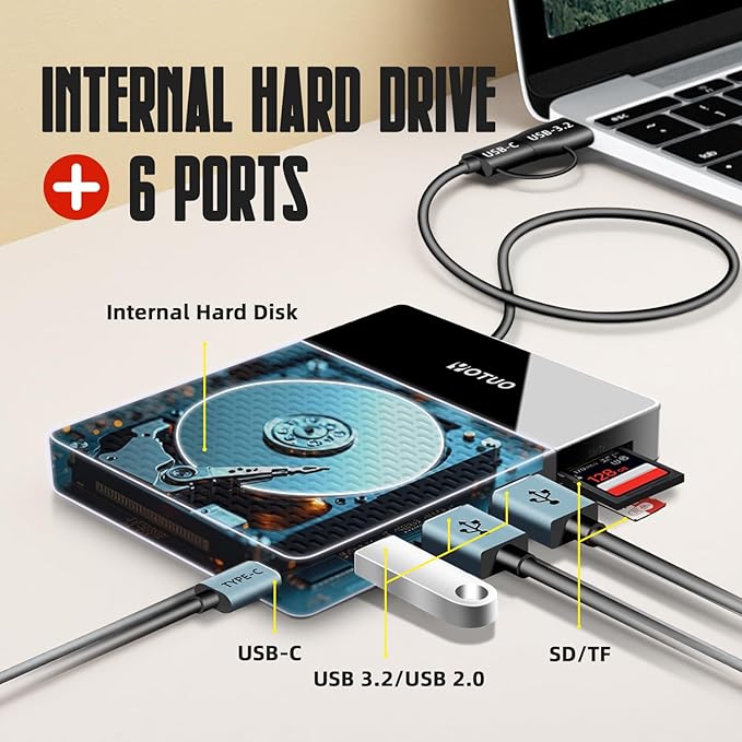 1TB External Hard Drive, USB C Multiport Hub HDD 7-in-1, USB 3.0, SD/TF Card - Image 3