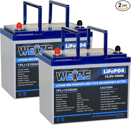 WEIZE 12V 100Ah LiFePO4 Lithium Battery, Upgrade Mini Size & Lightweight by WEIZE