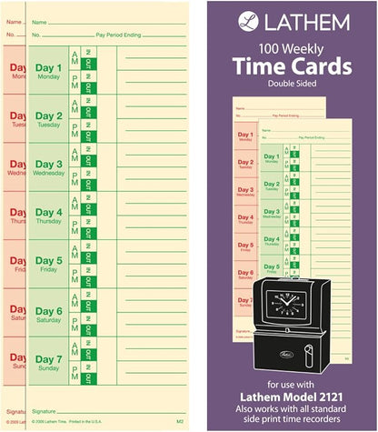 Lathem Weekly Time Cards, Double-Sided, - Image 2