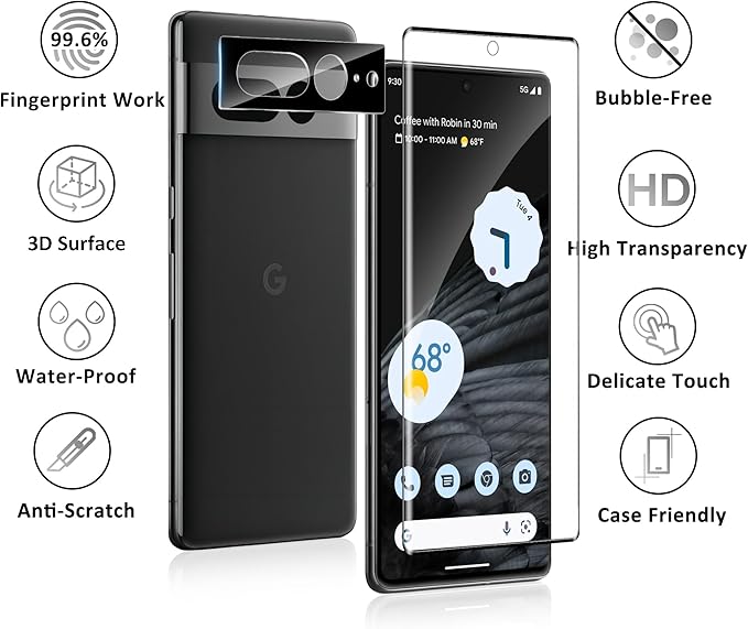 2+2 Pack for Google Pixel 7 Pro Screen Protector 6.7 inch, 9H Tempered Glass - Image 7