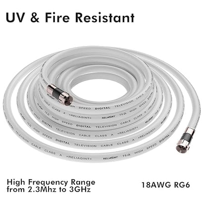 50ft RG6 Coaxial Cable White, 75 Ohm Coax Cable - Image 4