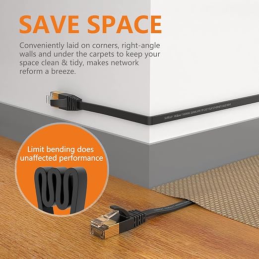 Cat7 10FT Ethernet Cable Flat-Black-10Gbps Ultra Slim High Speed Double Shielded - Image 4