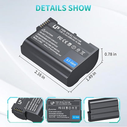 LP EN-EL15C Replacement Battery, 2200 mAh EN-EL15a/EN-EL15b Battery Compatible - Image 3