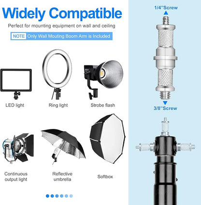 EMART Ring Light Wall Mount Boom Arm, Adjustable 71in/180cm Mounted Overhead - Image 4