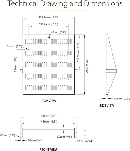 StarTech.com 2U Server Rack Shelf, Center Mounted Universal Vented Rackmount - Image 3