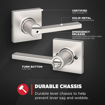 Kwikset Casey Door Handle, Satin Nickel | Interior Lever | Keyless Turn Lock | - Image 6