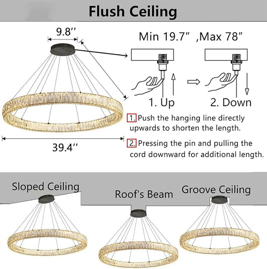 HAIXIANG Modern Crystal Chandelier Dimmable Large Ring LED Pendant Lights - Image 2