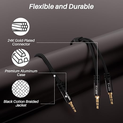 1/8 Inch TRS Stereo Y Splitter Cable 2FT, 3.5mm Male to 2-Male Y-Splitter - Image 7