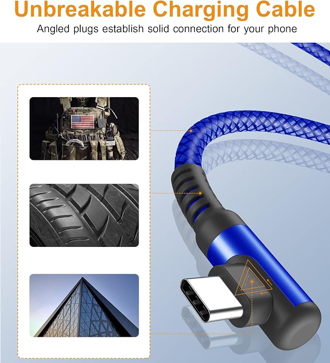 sweguard USB C Cable Right Angle, USB Type C iPhone 15 Charger Cable Nylon - Image 5