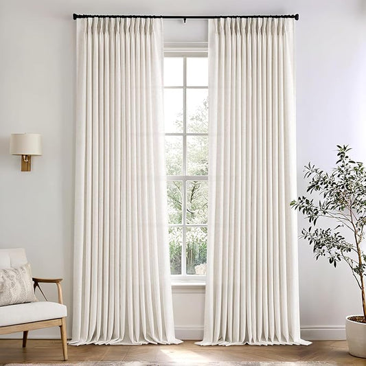 Memory Trained Pinch Pleated Curtains 132 Inches Long, Viral Linen Pinch Pleat by ANRODUO
