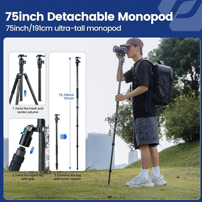 Fotopro 73" Carbon Fiber Tripod - Image 3