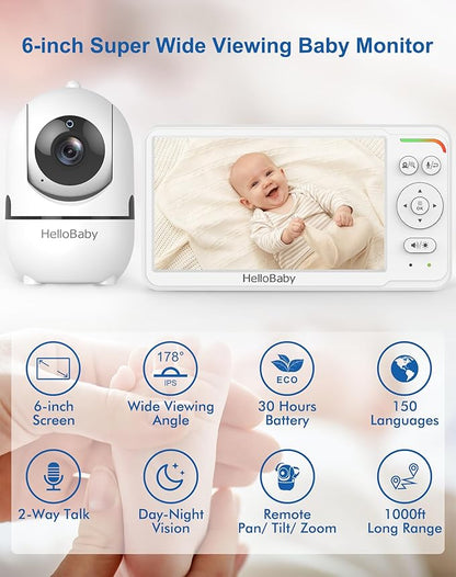 HelloBaby Baby Monitor 6" World First IPS Screen 30H Battery, Secure No WiFi - Image 3