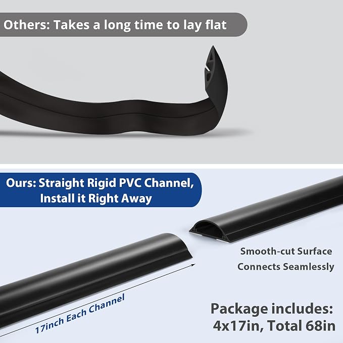 Cord Cover Floor 68in, Large Capacity Floor Cable Cover, Hard PVC Cord Hider - Image 3