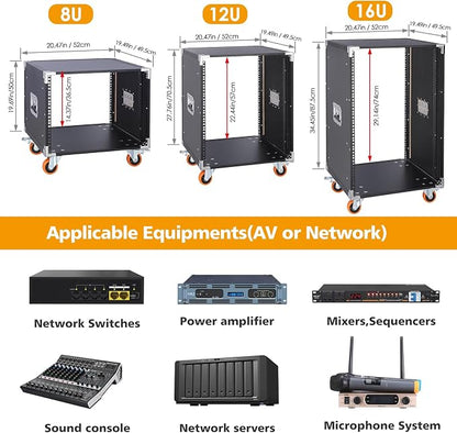 Movable AV Gear Rack 8U 19in Mobile Floor Standing Network Device Storage - Image 6