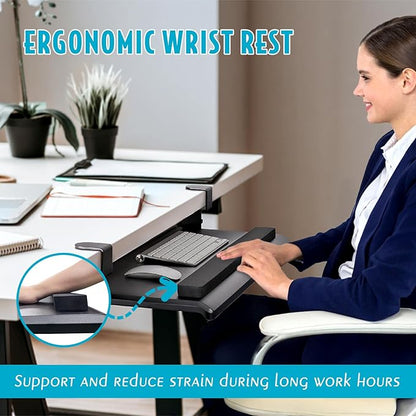 EHO Large Ergonomic C-Clamp Keyboard Tray Mount Under Desk - Image 4