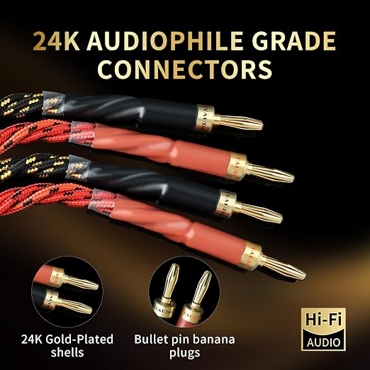 12 AWG Audiophile HiFi Speaker Audio Cable–4N OFC Core, 24K Gold-Plated Banana - Image 5