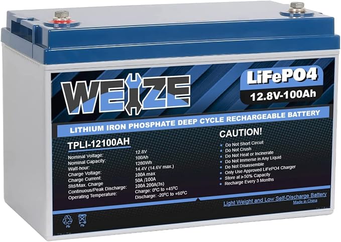 Weize 12V 100Ah TM LiFePO4 Lithium Battery, Built-in Smart BMS, Group 31 Deep by WEIZE