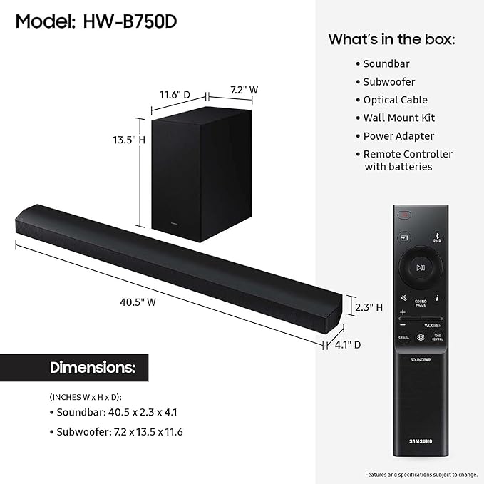 Samsung HW-B750D/ZA 5.1 ch Soundbar w/ Dolby Audio, Surround Sound expansion - Image 2