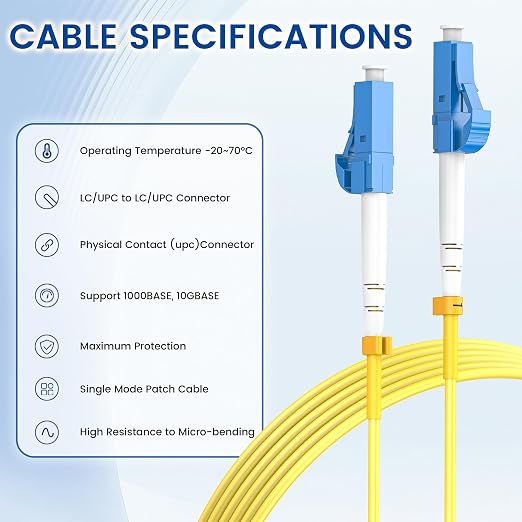 OS2 LC to LC Fiber Patch Cable 3m/10ft, 1G/10Gb 9/125um SIMPLEX LC/UPC SMF - Image 5