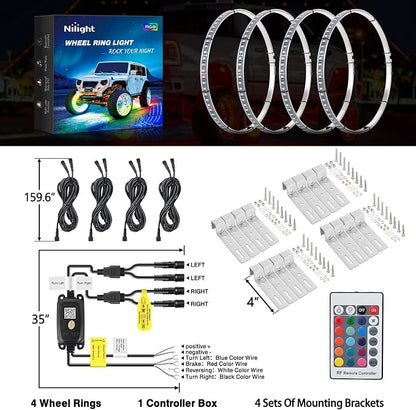 Nilight 4PCS 17.5inch LED Wheel Ring Lights RGB - Image 8