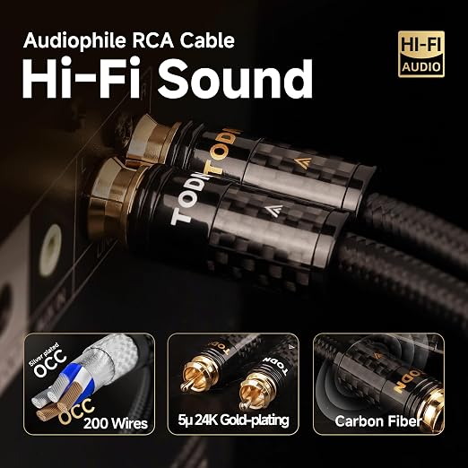 TODN HiFi RCA Cables Audiophile 2 RCA Male to Male Shielded Audio Cable - Image 6