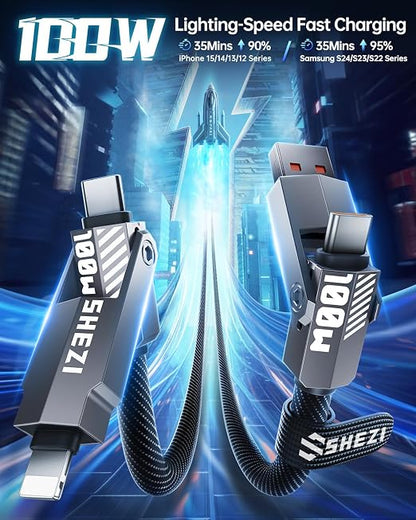 SHEZI Nylon Braided 4 in 1 USB C Cable 100W 3FT Compatible - Image 3