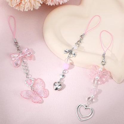 Pink Beaded Phone Wrist Straps, Y2K Phone Case Charms Camera Charm Strap - Image 4