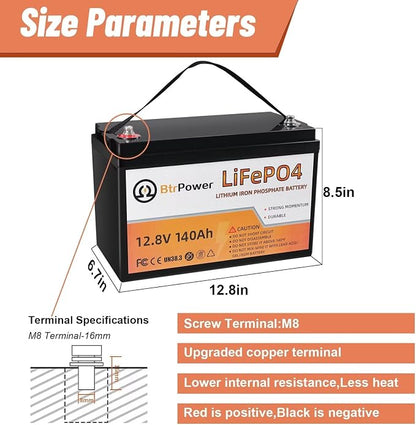 2 Pack 12V 140Ah LiFePO4 Deep Cycle Rechargeable lithium Battery Pack Built-in - Image 2