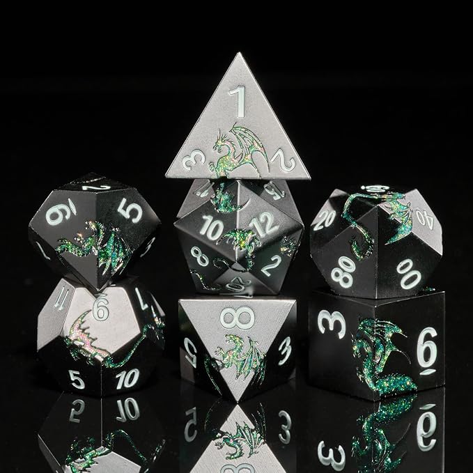 D&D Dice Set Metal Dragon Polyhedral DND Dice Set by HNCCESG