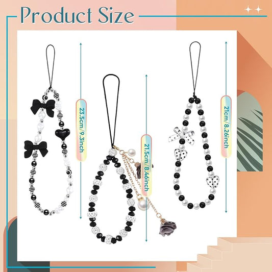 Ecally 3 Pcs Phone Charms Strap Camera Charm Strap Pearl Beaded Butterfly Bow - Image 2