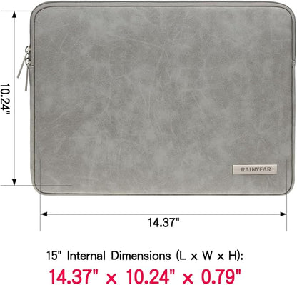 RAINYEAR 15 Inch Laptop Sleeve PU Suede Leather Case Padded Cover Water - Image 3