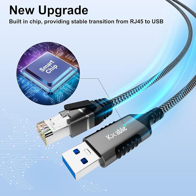 USB to Ethernet Cable 30 FT, 3.0 A Male to RJ45 Male Cord, Directly Connected - Image 5