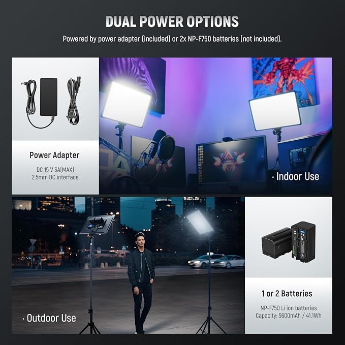 NEEWER NL288 LED Video Light Panel, 45W 4800Lux 3200K-5600K CRI97+ Dimmable Bi - Image 6
