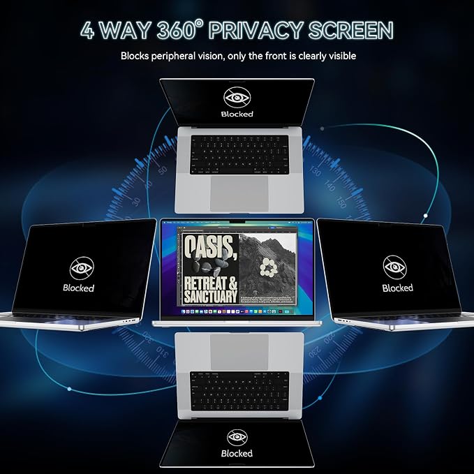 360° Privacy Screen for MacBook Pro 14 Inch, 4 Way Privacy Anti Glare Blue - Image 2