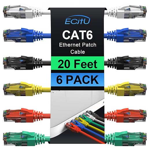 Cat6 Patch Cables 20 Feet, Cat 6 Ethernet Cable, 24AWG CCA, UTP Network Cord by ECJTU-US