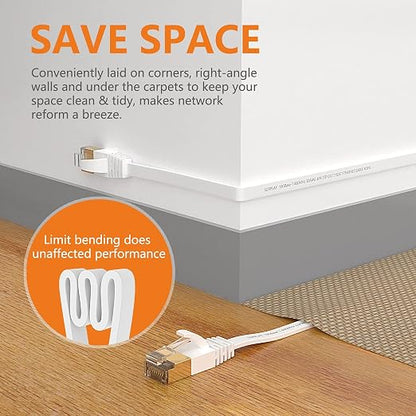 Cat7 20FT-2Pack Ethernet Cable Flat-White-10Gbps Internet Network Cord - Image 5