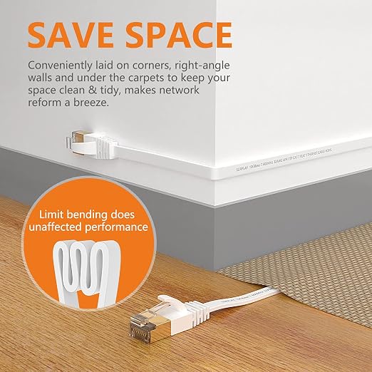 Cat7 6FT-2Pack Ethernet Cable Flat-White-10Gbps High Speed Ultra Slim Network - Image 5